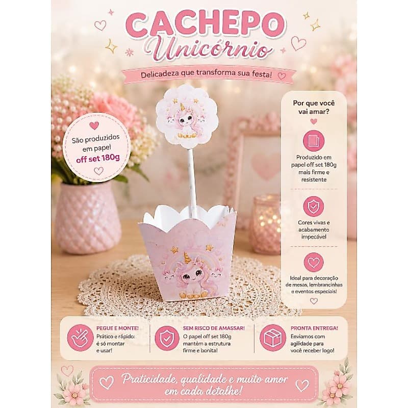PRONTA ENTREGA/Cachepô Unicórnio para festa infantil, lembrancinha decoração centro de mesa.