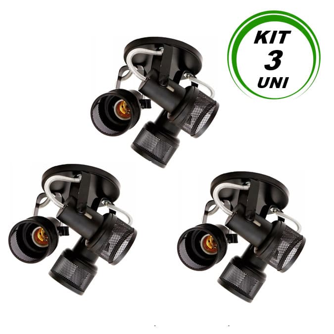 Kit 3 Uni Spot Luminária Sobrepor Triplo Telinha Para 3 Lâmpadas Bulbo Led/ Par 20 Cores