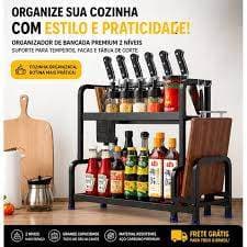Organizador de Cozinha 2 Níveis Premium Porta Temperos Facas Tábuas Utensílios Bancada Gourmet 🚀