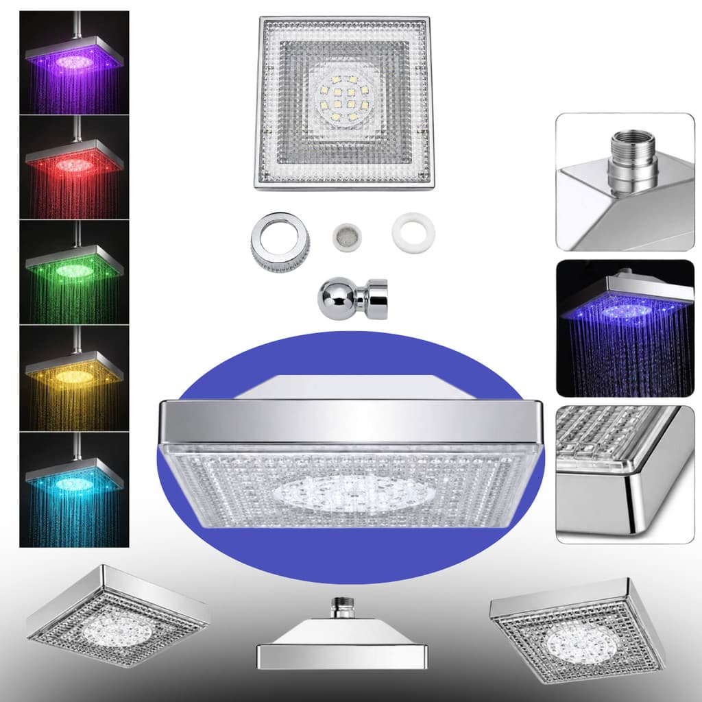 Chuveiro Ducha Quadrada Com Led Colorido 14x14 Luxo