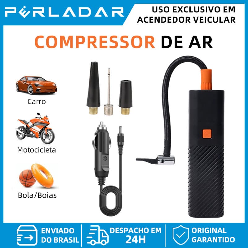 Compressor de Ar Portátil Automotivo 12V, Tomada Acendedor Veicular, Calibrador Digital de Pneu 150 PSI Para Carro Moto