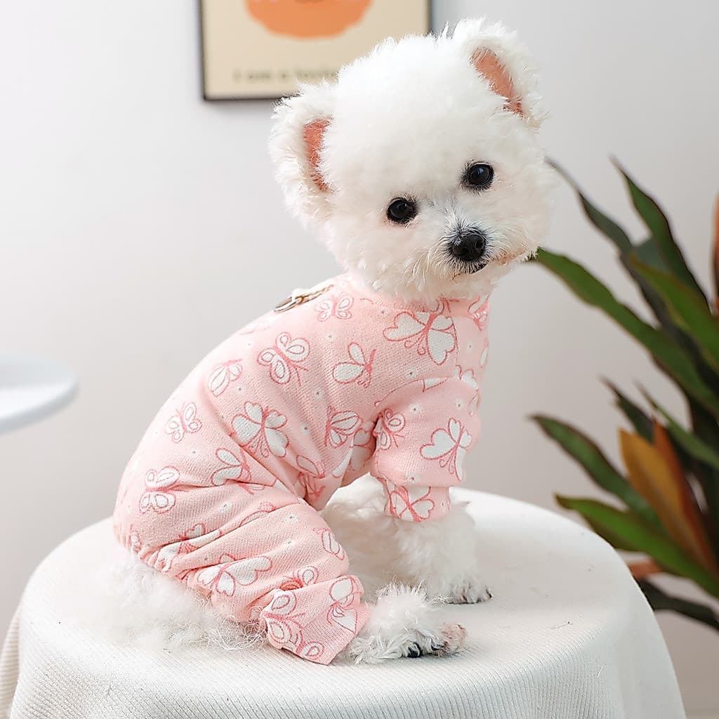 Macacão Quente de Inverno para Filhotes/Gatinhos - Macacão Rosa Aconchegante para Cães e Gatos com Design de Asas de Bor