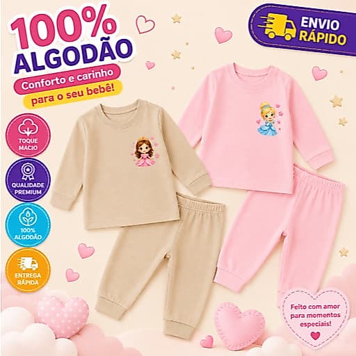 Kit Até 4 Peças Bebê Menina Mijão + Camisetinha Manga Longa 🔥🎉 SUPER PROMOÇÃO 🎉🔥