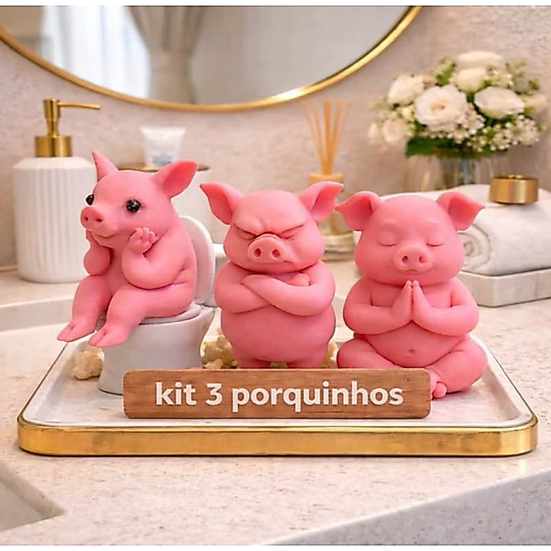 Kit decoração 3 porquinhos porco no vaso porco zen porco zangado