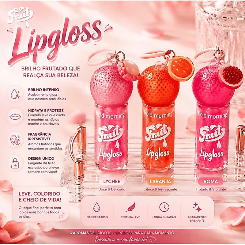 Lip Gloss Frutas Viral Super Fofo - Romã, Lichia e Tangerina FRUIT.