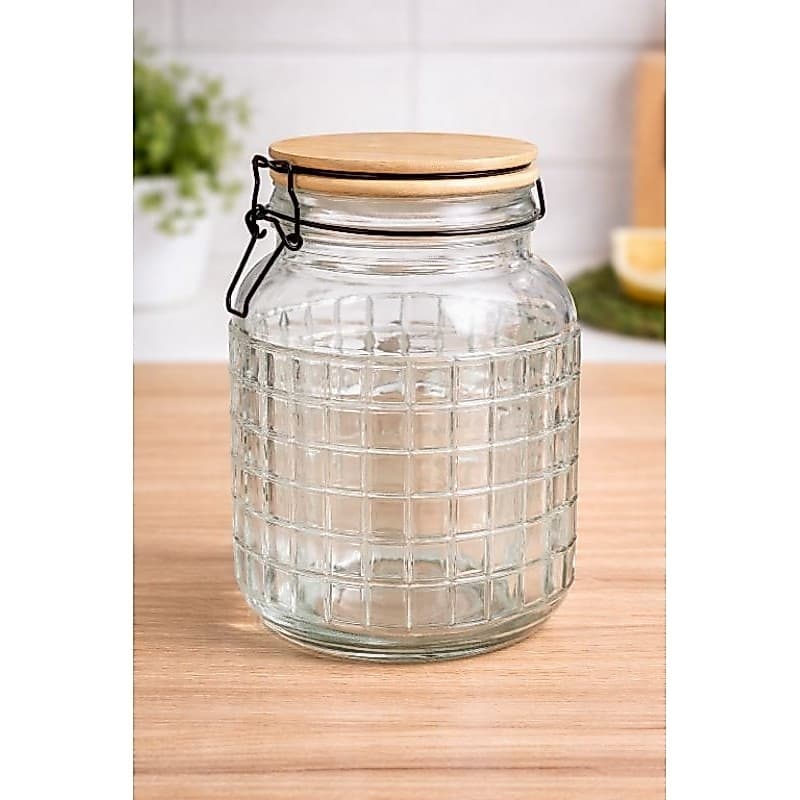 Pote de Vidro Hermético 1500ml com Tampa de Bambu e Trava