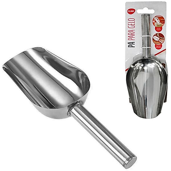 Pá Pegador Multiuso Em Inox 23,5cm Utensílio Cozinha Gelo Grãos Doces Clink