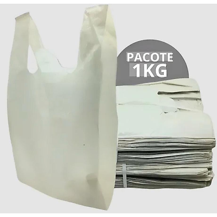 Sacolas Plásticas Alça Camiseta BRANCA 1KG (ler descrição)- Reforçada