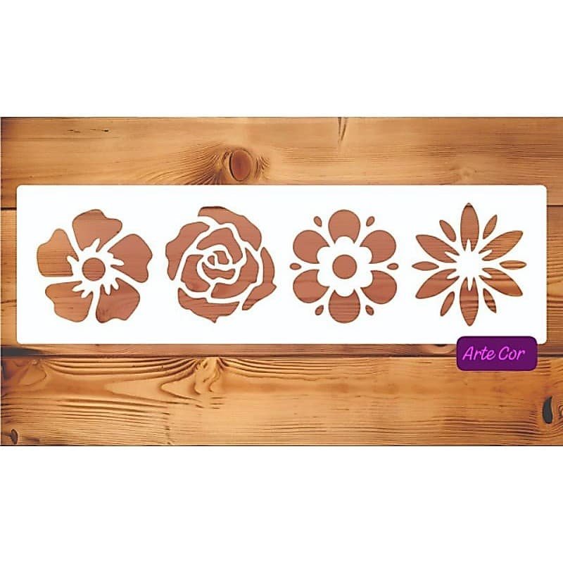Estencil Barrinha flores / Molde vazado ref. 103 com 30 x 9 cm