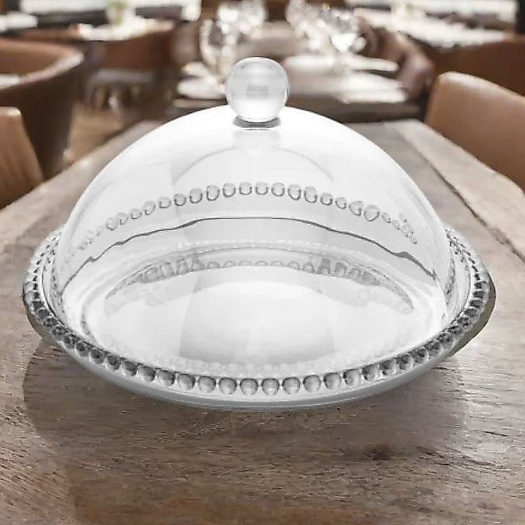 Queijeira Porta Queijo Com Tampa Transparente de Cristal Pearl Bolinhas Wolff