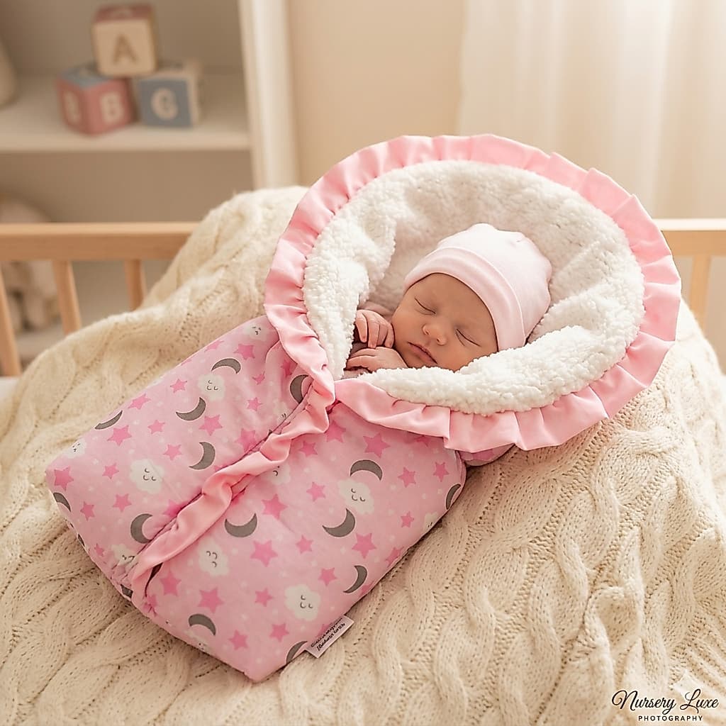 Porta Bebê Saco de Dormir Sherpa Algodão Estampado Céu Rosa Menina