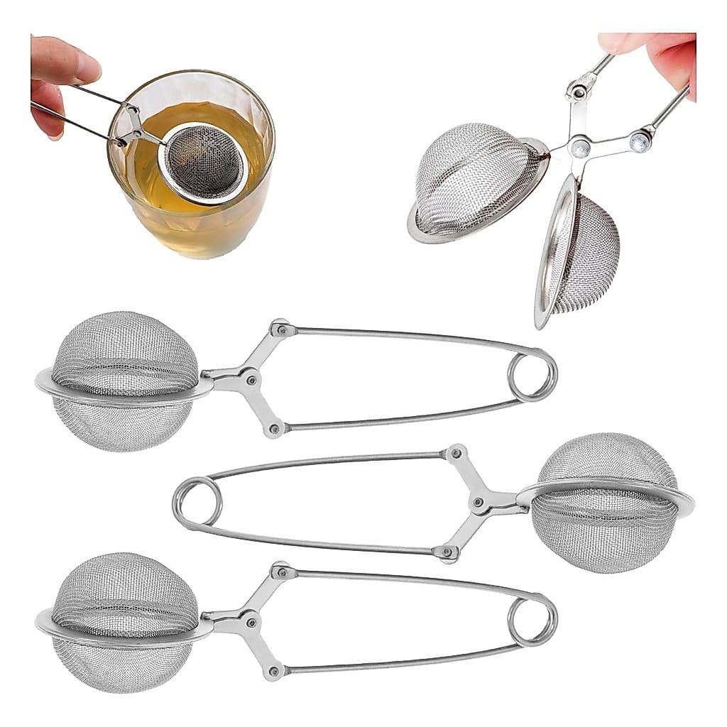 Kit 3 Infusores De Chá Inox  Peneira Coador Ervas Com Cabo Infusor