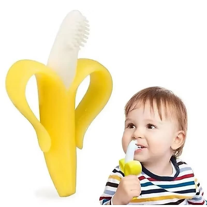Mordedor para Bebê Silicone Bananinha Banana Escova Dentes