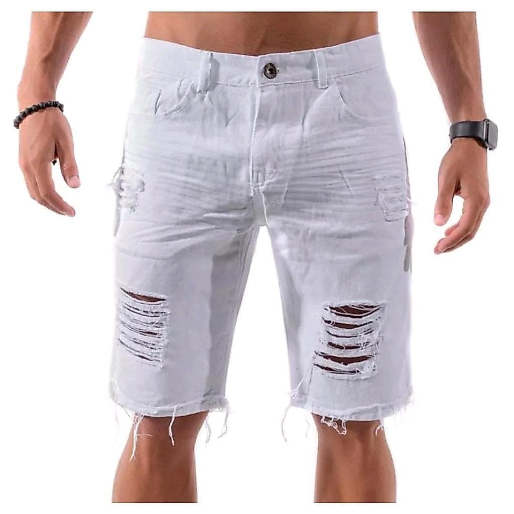BERMUDA JEANS MASCULINA PRETO OU BRANCA MODELO RASGADA SLIM
