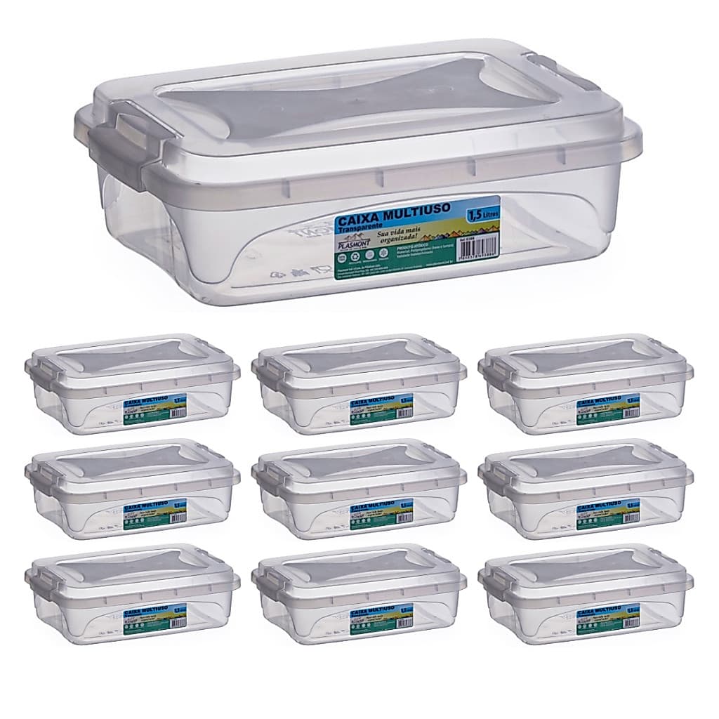 Kit 10 Caixas Organizadoras 1.5L Container Multiuso Em Plástico Transparente Para Costura Brinquedos