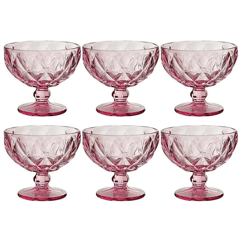 Jogo De Sobremesa 6 Peças Diamond 310 ml Kehome Rosa Sorvete Coquetel