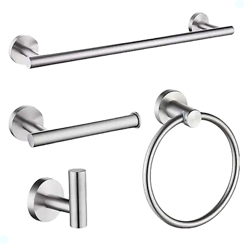KIT ACESSORIOS PARA BANHEIRO AÇO INOX ESCOVADO FOSCO 4 PEÇAS ACABAMENTO REDONDO