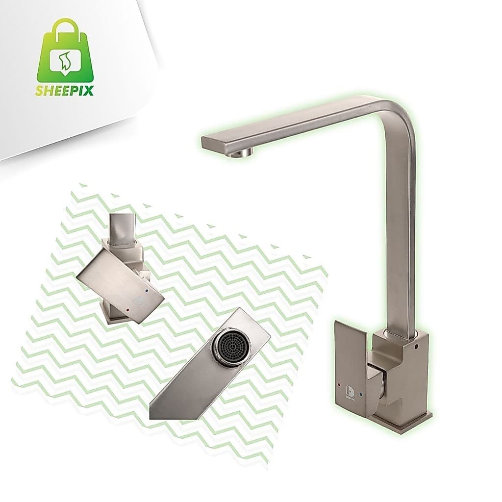 Torneira Gourmet Monocomando Quadrada 360° Escovada Água Quente e Fria Misturador para Cozinha Bancada