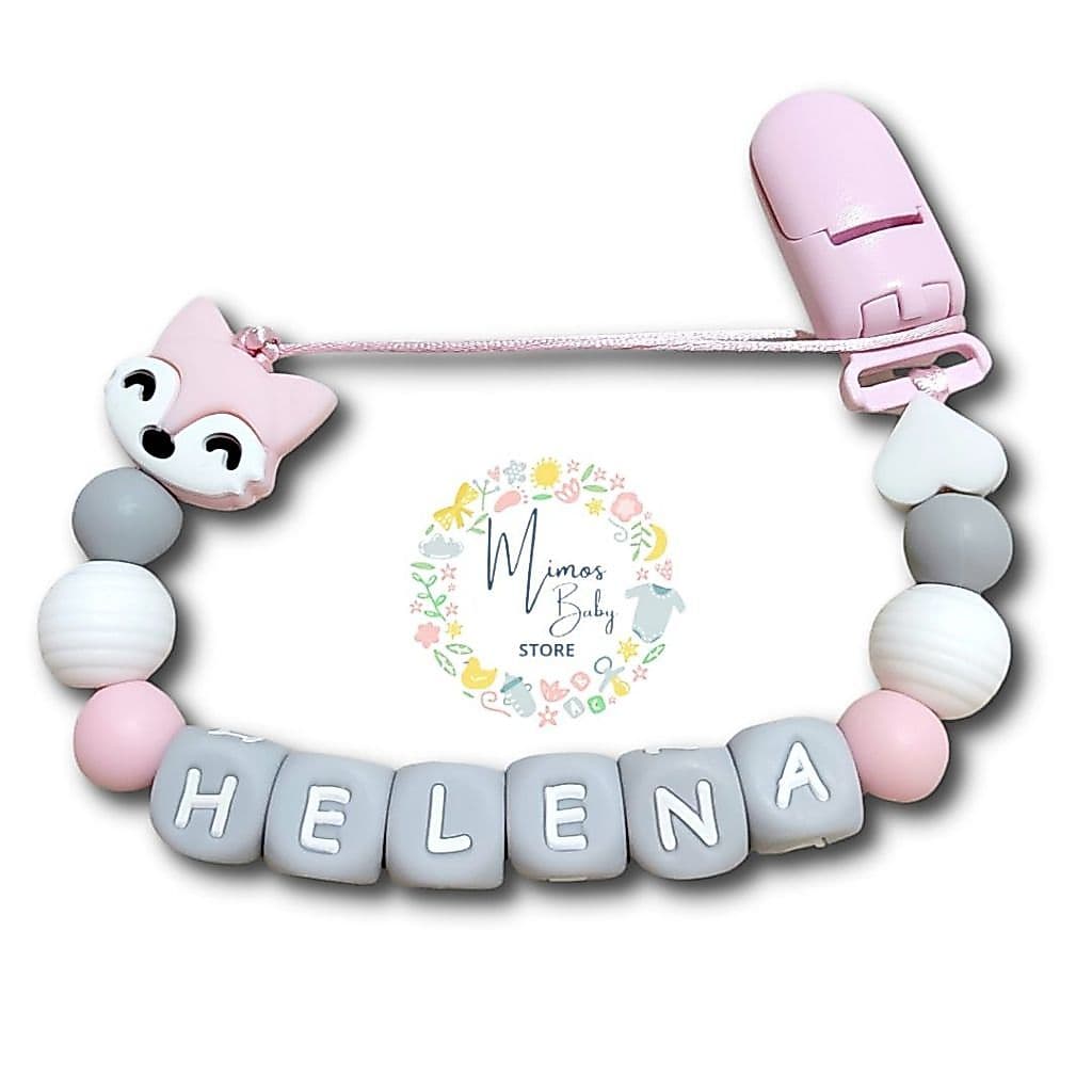 Prendedor de Chupeta de Silicone Macio e Mordedor Personalizado com Nome do Bebê Raposa BPA FREE