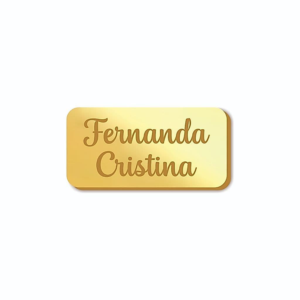 Aplique em Acrílico Espelhado Dourado Placa Gravado, nome personalizado
