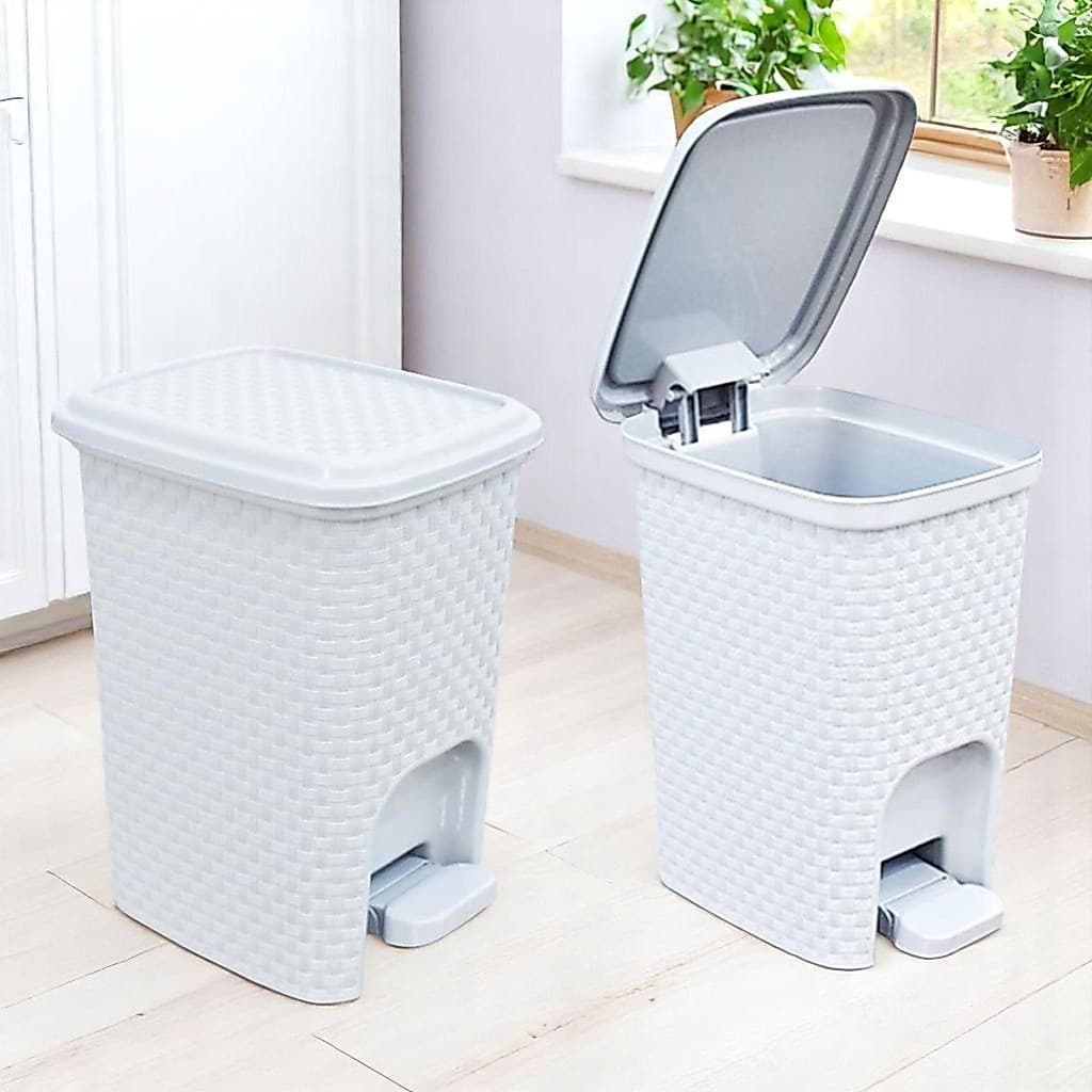 Lixeira 7L Com Pedal Tampa Rattan Para Cozinha Banheiro Escritório Compacta