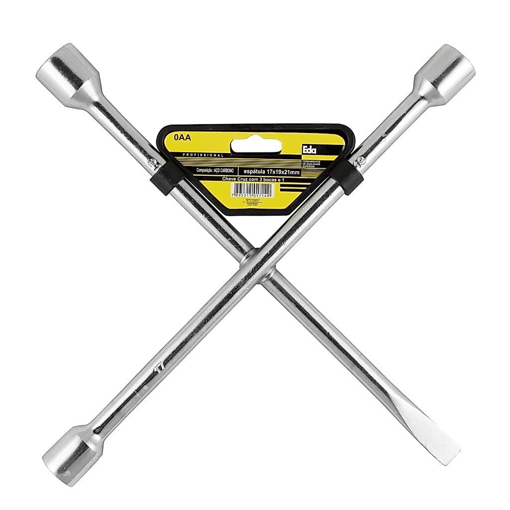 Chave de Roda Cruz 3 bocas 1 espátula 17x19x21mm Universal