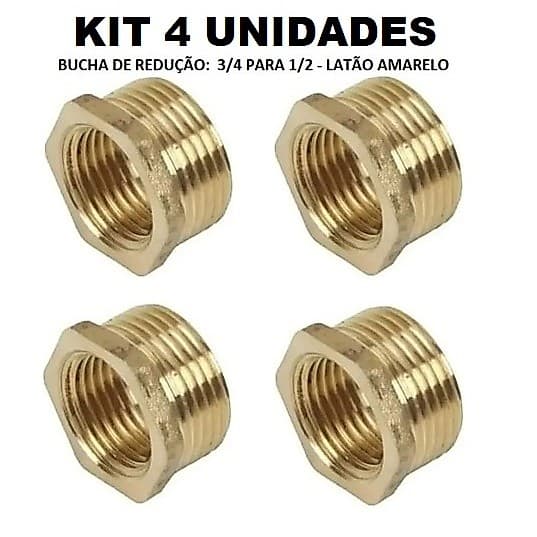 Bucha de Redução 3/4 para 1/2 KIT com 4 unidades Metal Latão Amarelo