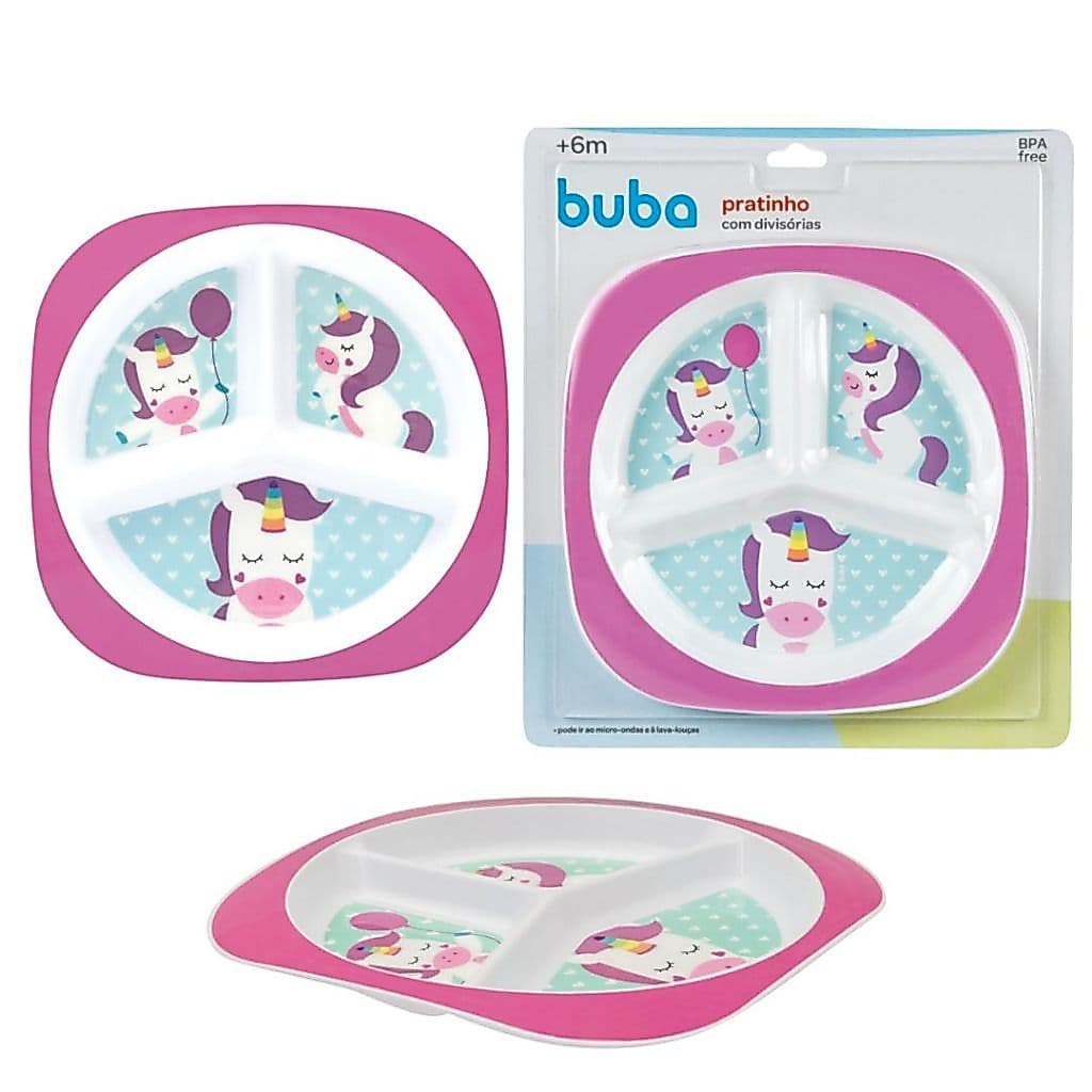 Prato Infantil com Divisórias Buba Animal Fun, Pratinho Bebê Infantil para Introdução Alimentar Leão Girafa Unicornio