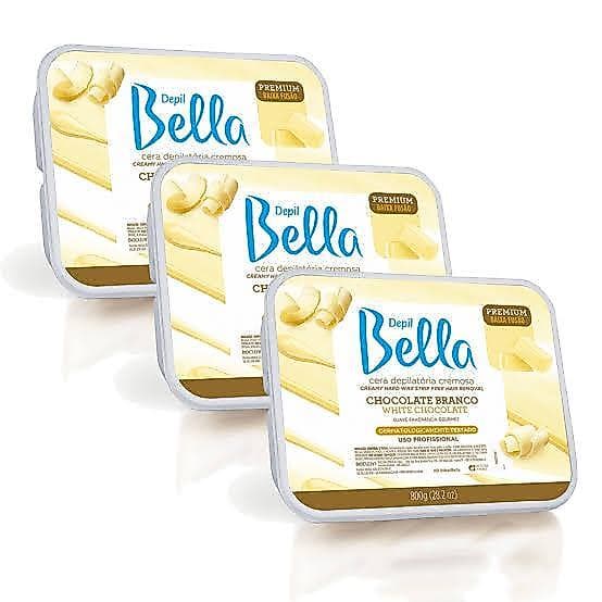 Cera Depilatória Depil Bella Chocolate Branco Premium 800g - 3 unidades