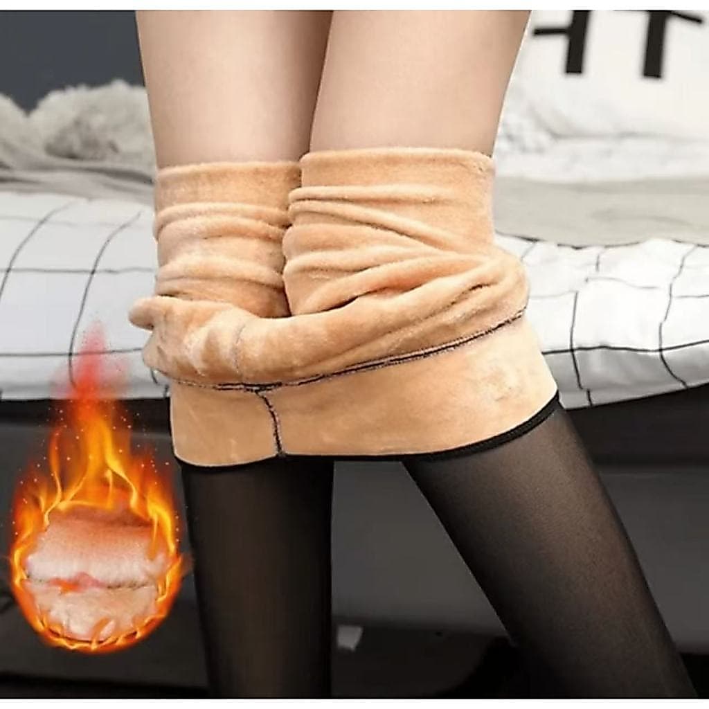 Meia-Calça Térmica Forrada Peluciada Translúcida De Lã Quente Feminina Para Inverno