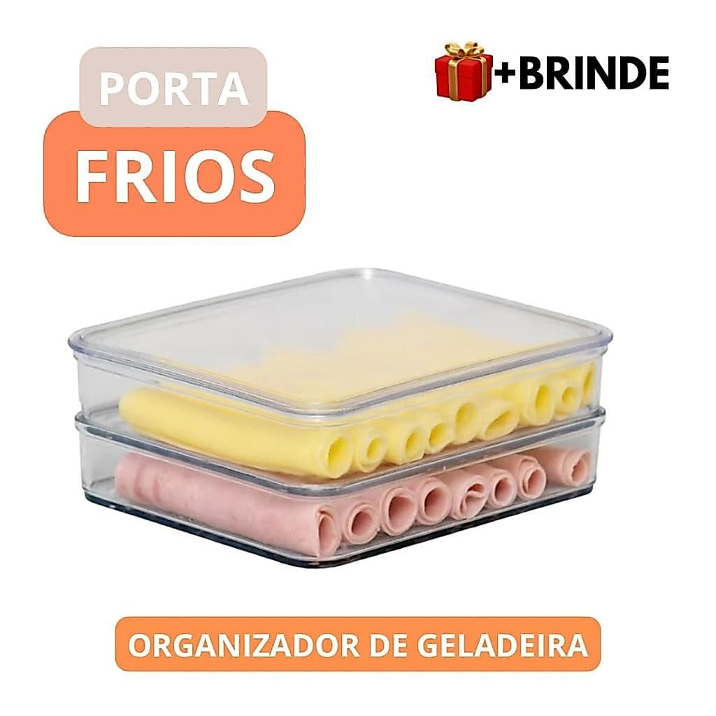 Porta Frios Com Tampa Duplo Hermético Organizador Geladeira Acrílico Empilhável Presunto