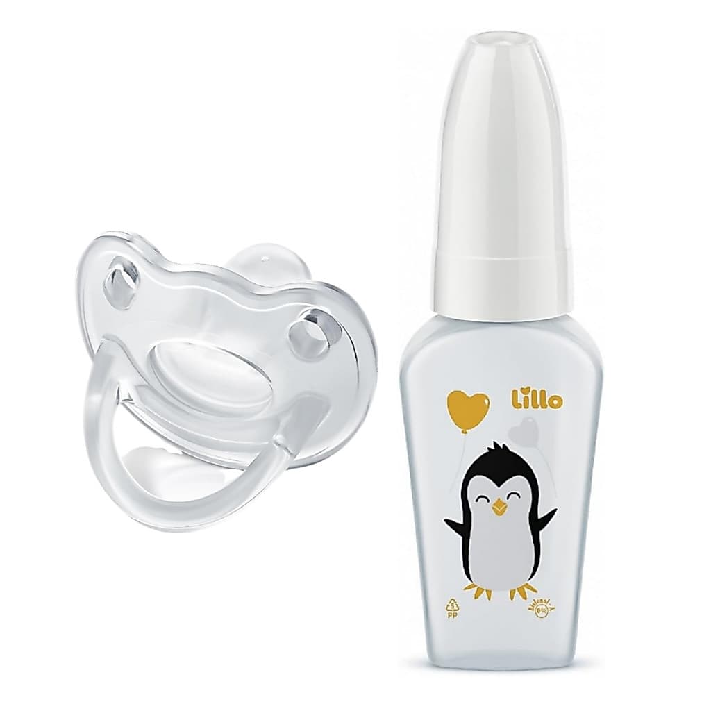 Mamadeira Chuquinha 50 mL Bico Reto com Chupeta Orto 100% Silicone 0-6 Meses Lillo