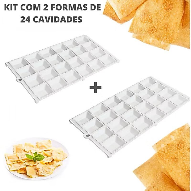 Kit Com 2 Formas Para Modelar Mini Pastel Ravioli Massa Com 24 Cavas Cavidades
