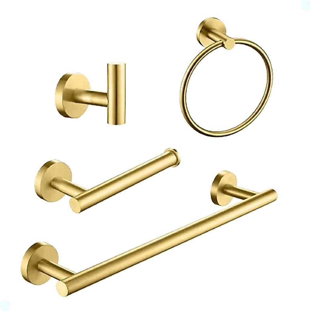 KIT ACESSORIOS BANHEIRO REDONDO DOURADO ESCOVADO FOSCO AÇO INOX 4 PEÇAS