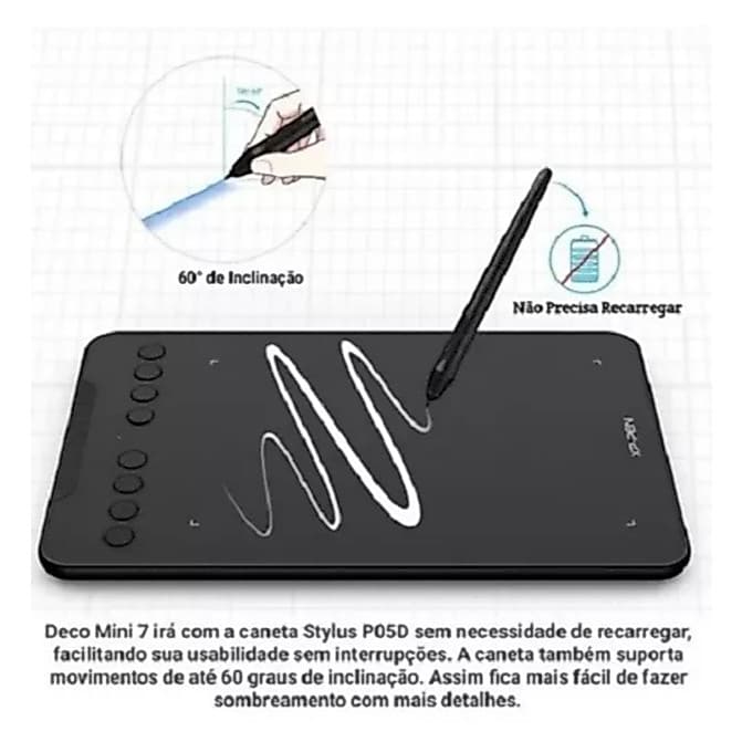Mesa digitalizadora XP-Pen Deco Mini7 - Portátil, 8192 níveis de sensibilidade à pressão (compatível com PC/Tablet)