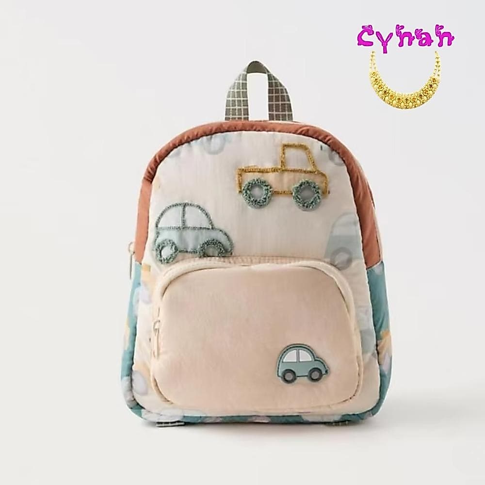 Mochila Escolar Infantil CYNAN , Multifuncional Para Estudantes De Jardim De Infância , Bordado De Carro De Desenho Anim