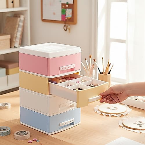 Mini Gaveteiro Organizdor Com 4 Gavetas Coloridas - Colorido Plástico Para Artesanato