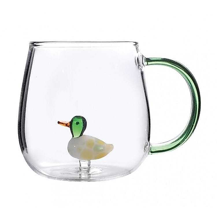 Caneca de Vidro Laço Rosa Café Chá Flor Peixe Pato Patinho Coelho 400ml