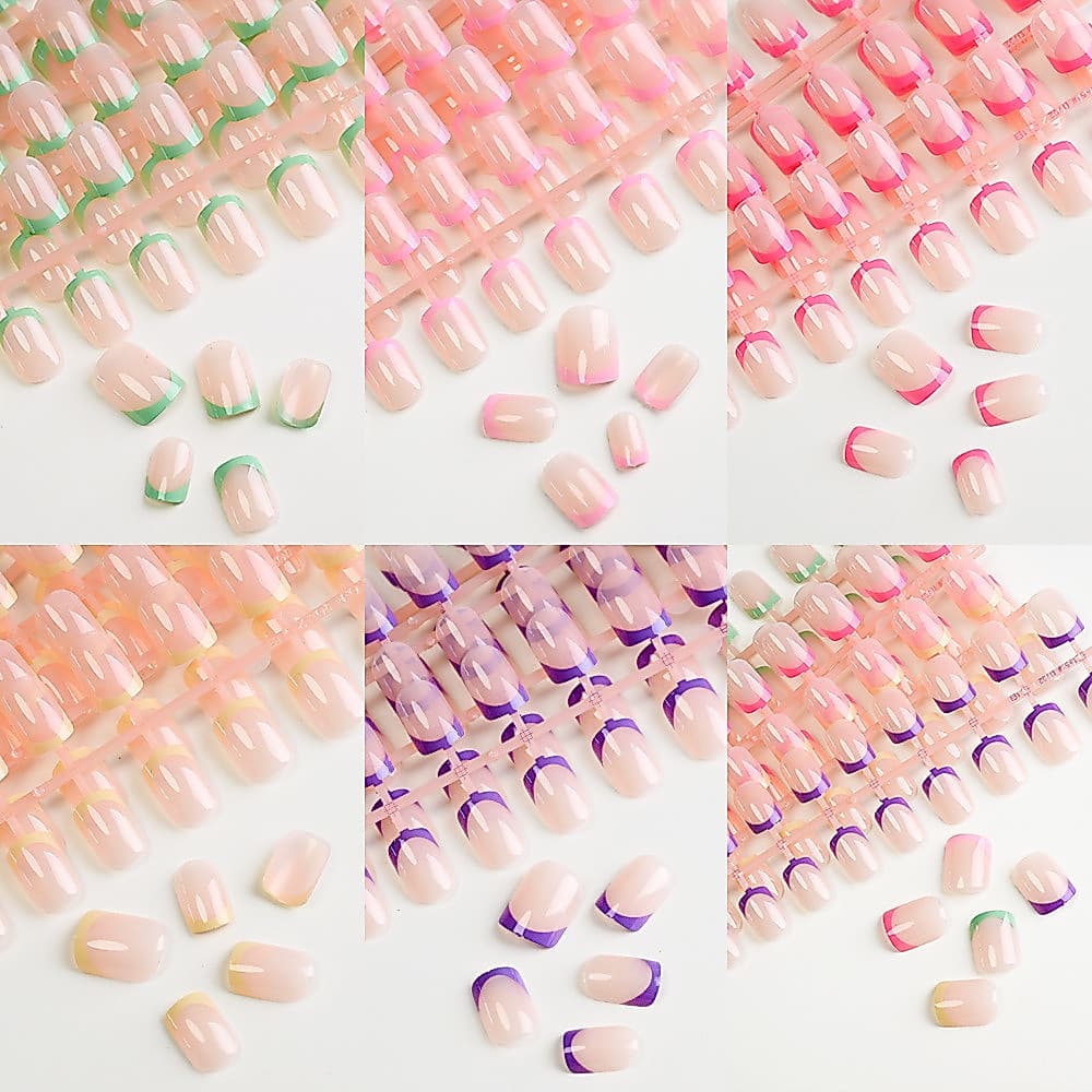 120 Pçs Cinco Cores Francês Cor Sólida Curto Quadrado Placa De Unhas nude Simples Vestindo