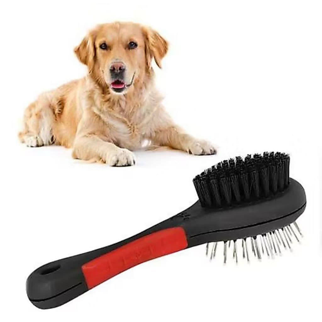 Escova Pet Dupla 2 Em 1 Tira Pelos Desembaraça Cães Gatos Massageadora Cerdas Macias Pinos Aço