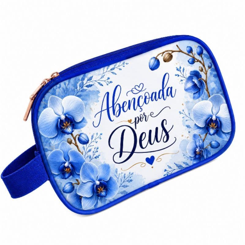 Necessaire Feminina dia a dia Abençoada por Deus Necessaire grande Viagem Floral com Orquídeas | Presente Delicado