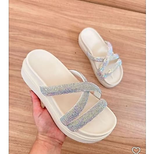 sandália papete plataforma feminina birken alta com strass  041 lançamento