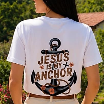 Camiseta Cristã Jesus é minha âncora Vamos Rezar Algodão Estampada Básica Feminina Masculina Confortável
