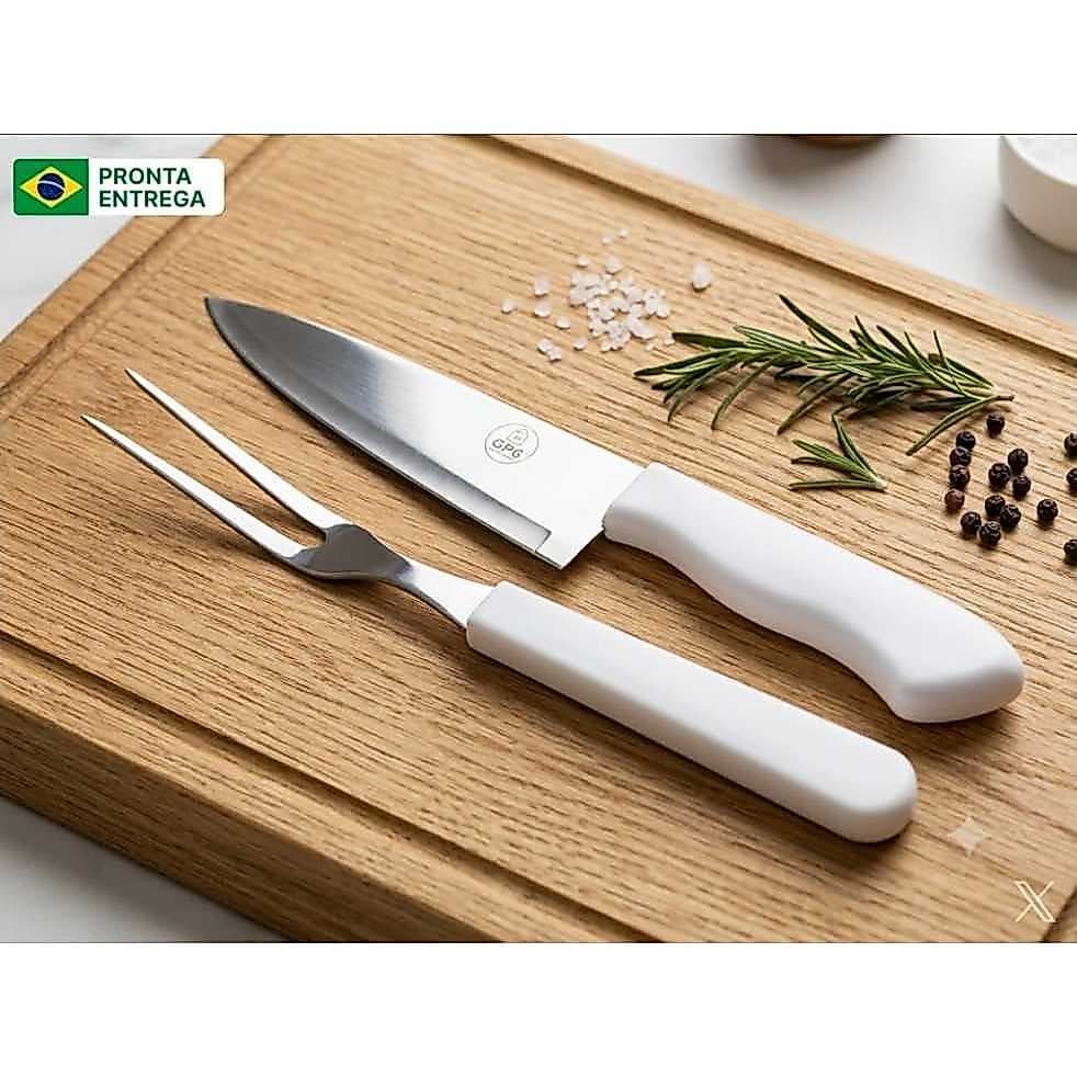 Kit Churrasco Faca 7 Inox 29,5cm + Garfo Trinchante 5 26cm Para Carnes Churrasco Completo