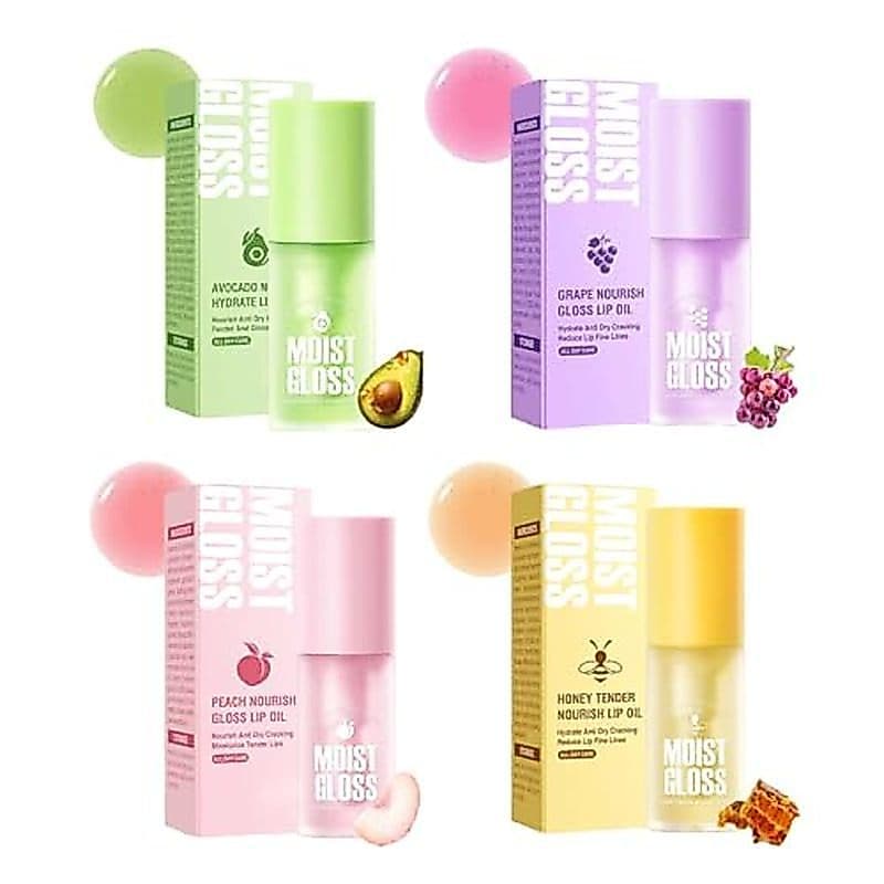 Conjunto De Óleo Labial Hidratante De 4 Unidades , Brilho Transparente , Revitalizante Nutritivo De Longa Duração Para L