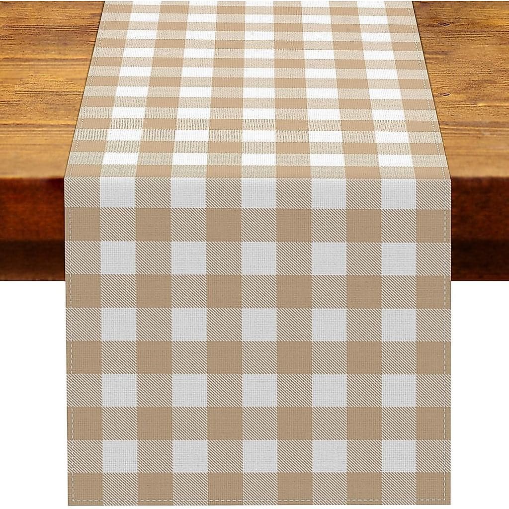 Caminho de Mesa em Xadrez Marrom e Branco "We Can Bearly Wait" para Decoração de Chá de Bebê, Estilo Neutro Boho, Urso M