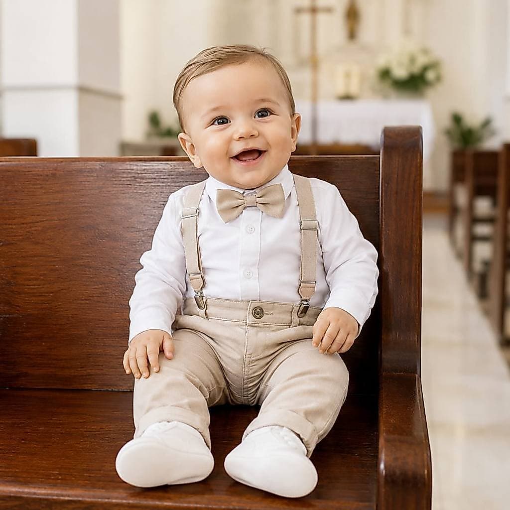 Roupa Conjunto Batizado Bebê Menino Body Social Completo P M G