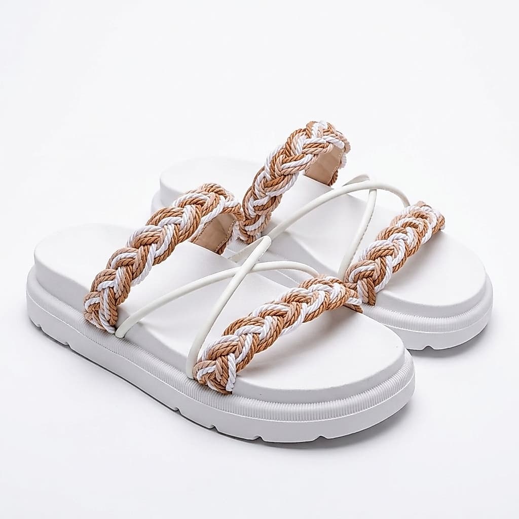 Sandália Feminina Flatform com Tiras Trançadas e Cruzadas Confortável