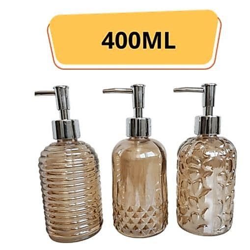 Dispenser de Sabão Líquido de Vidro  400ml Recarregável, Ambar Sortido Recipiente Líquidos 1 UN
