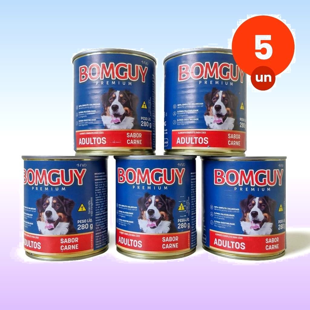 Kit Ração Úmida 5 Bomguy Premium Patê Sabor Carne Cães Adultos 280 G FVO